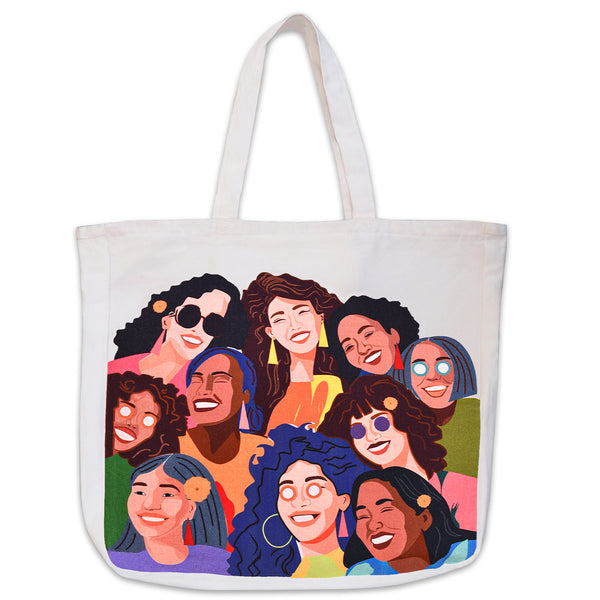 Bold & United Themed Canvas Tote Bag for Women, College Girls, Office Use | Easy & Secure to Carry Laptop, Books & Belongings with Zipper | Extra Safe Pocket for Keys, Mobile, Coins (16"x16")