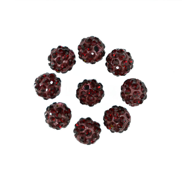 maroon crytsal disco ball beads