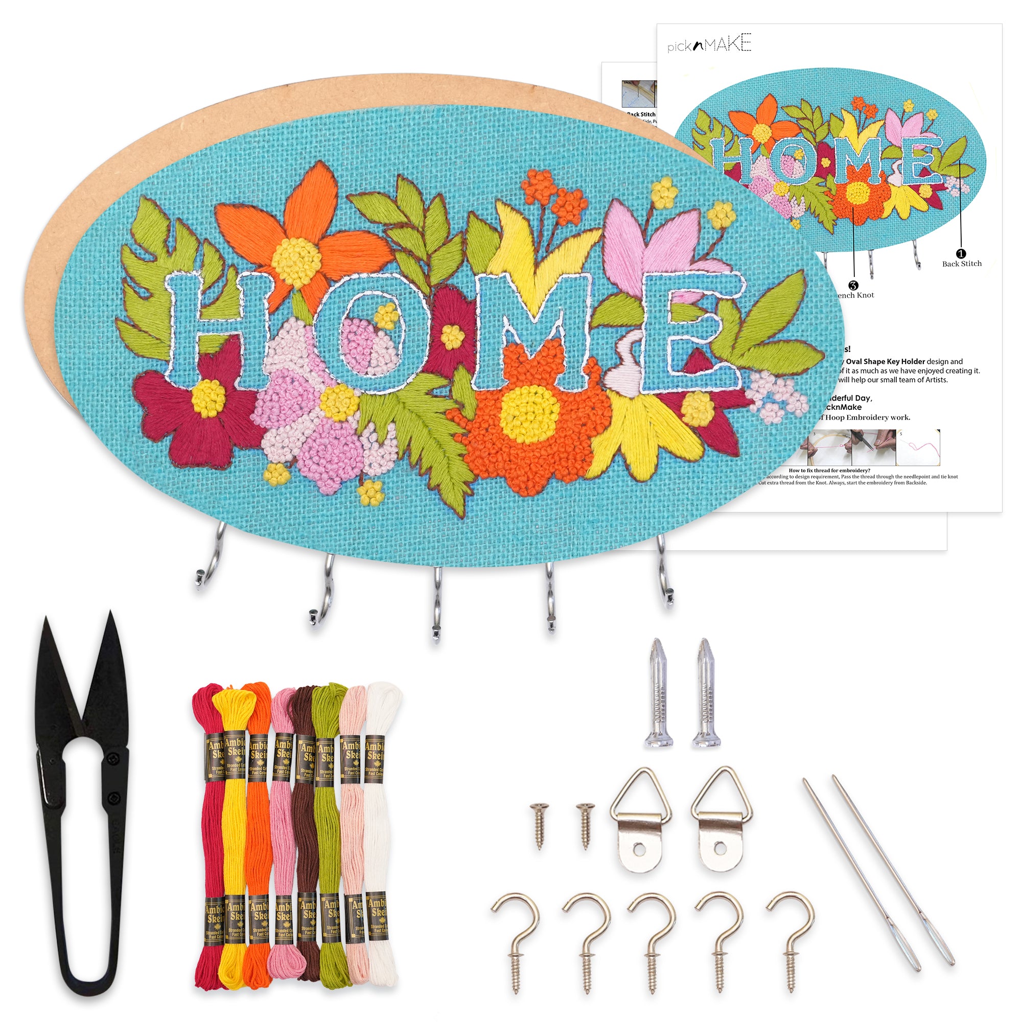 DIY Key Holder Kit | Oval MDF Base with Jute Fabric for Embroidery ...