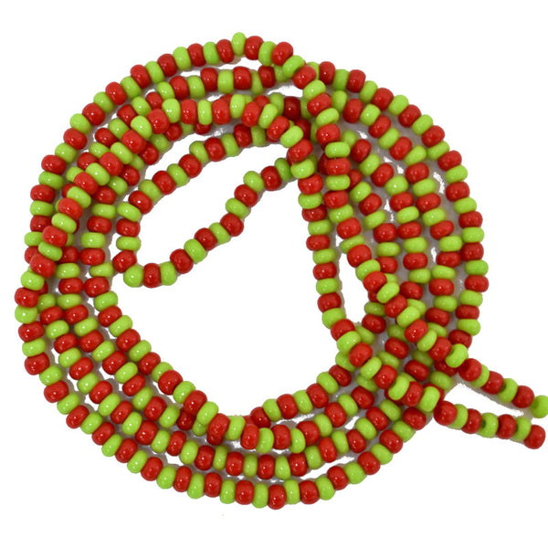 Seed Bead Strings in Tomato Red and Light Green Color 