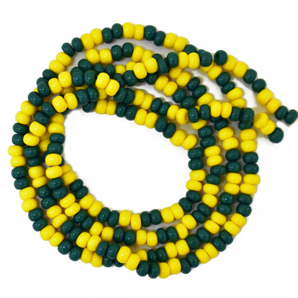 Seed Bead Strings in Teal Green and Lemon Yellow Color 