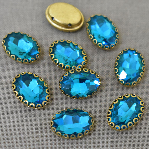 Aqua Blue Color Sew on Glass Crystal Stone