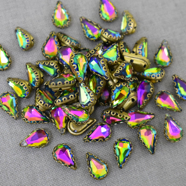 Rainbow Color Sew on Glass Crystal Stone