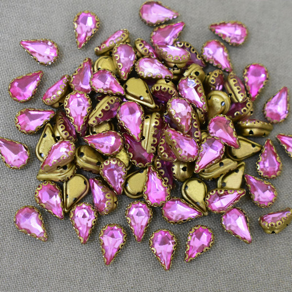 Pink Color Sew on Glass Crystal Stone
