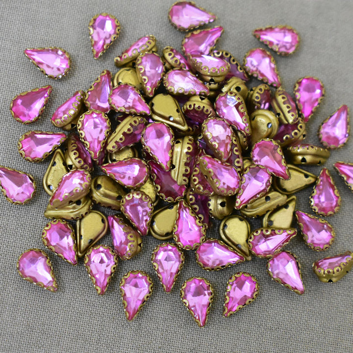 Pink Color Sew on Glass Crystal Stone
