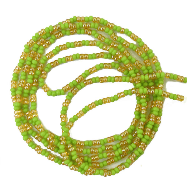 Seed Bead Strings in Light Green and Creamy Gold Color 