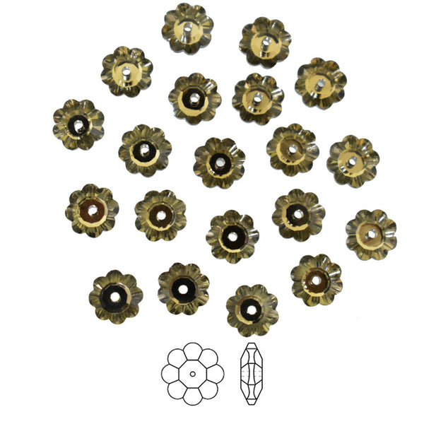 25 Pieces, Dull Gold Color Faceted Marguerite Lochrose Flower
