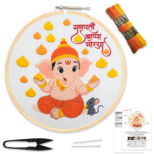 DIY Cross Stitch Beginners Embroidery Kit for Adults & Kids – Little Ganesha Design | Complete Starter Embroidery & Knitting Kit | Printed Fabric, All Materials Included, Multicolor
