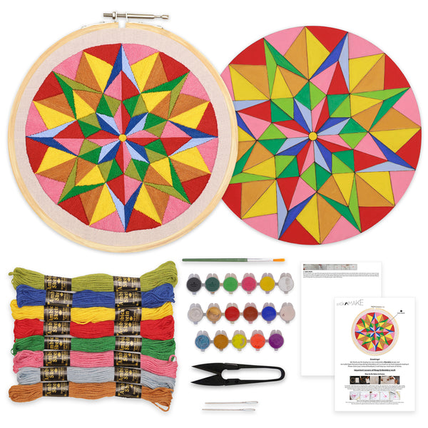 Mandala Art Kit for Adults | Combo of Mandala Embroidery Kit & Mandala Coloring Kit | DIY Craft Kit with Water Colors, Painting Brush, Threads, Hoop, Needle & All Materials | New Hobby Kit