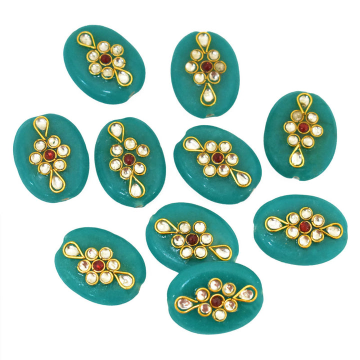 Teal Green Color Kundan Work Beads