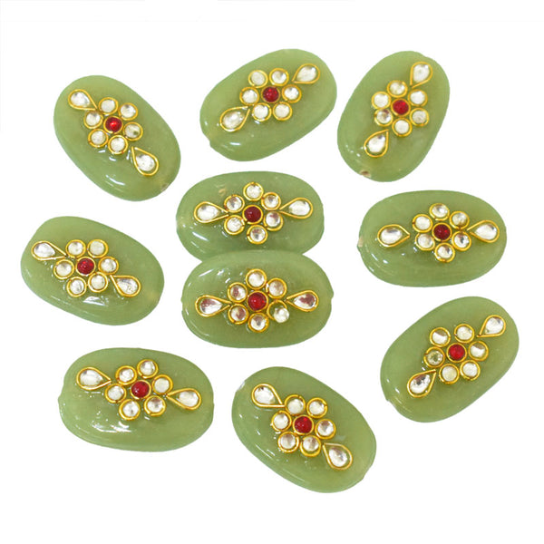 Light Olive Green Color Kundan Work Beads