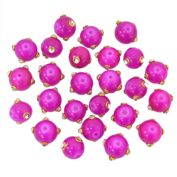 Magenta Color Kundan Work Beads-1 Packet (25 Pieces)