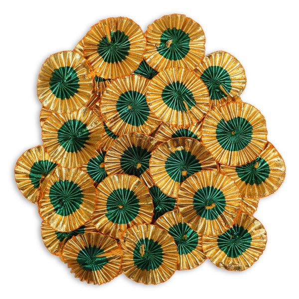 100 Pieces, Gota Flower in Gold and Green Color-4 cm