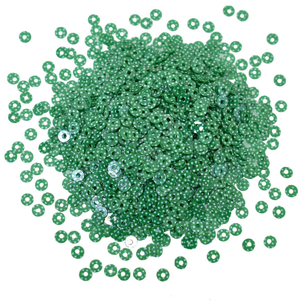 3MM Round Polka Dot Pattern Sequins in Green and White Color