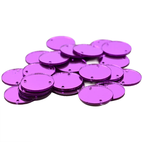 Round Sew On Purple Acrylic Craft Mirrors for DIY Craft Art, 25 Pieces