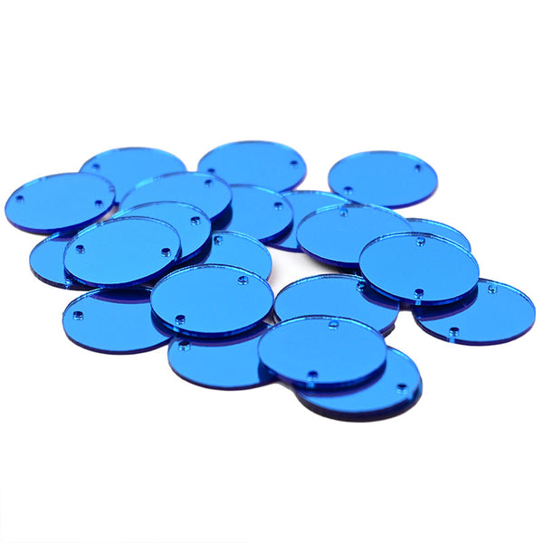 Round Sew On Blue Acrylic Craft Mirrors for DIY Craft Art, 25 Pieces