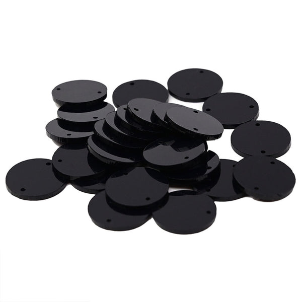 Round Sew On Black Acrylic Craft Mirrors for DIY Craft Art, 25 Pieces