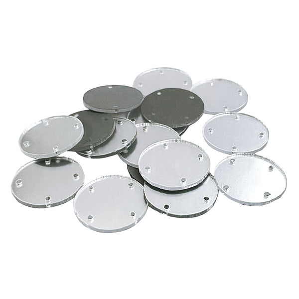 Round Sew On Silver Acrylic Craft Mirrors for DIY Craft Art, 25 Pieces