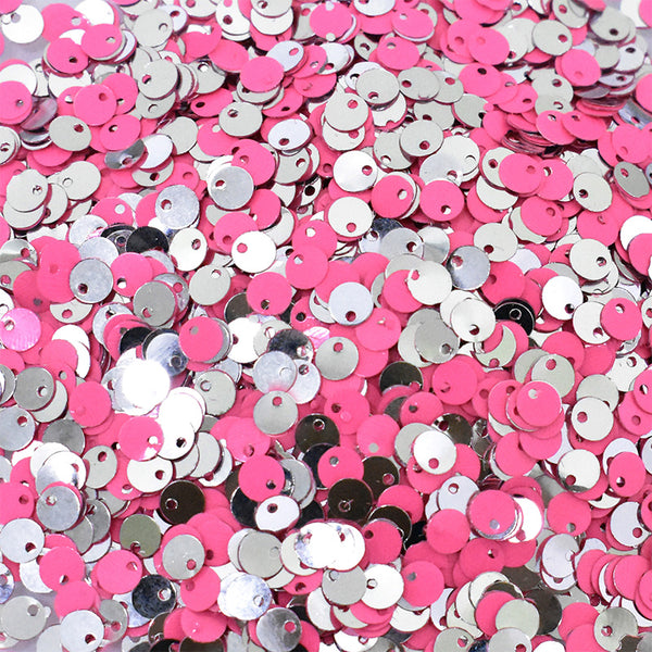 Neon Baby Pink and Silver round shape reversible sequins