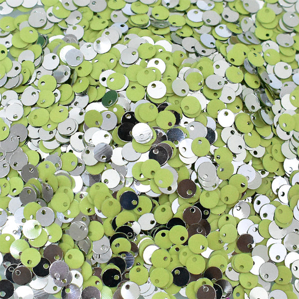 Lime Green and Silver round shape two tone sequins