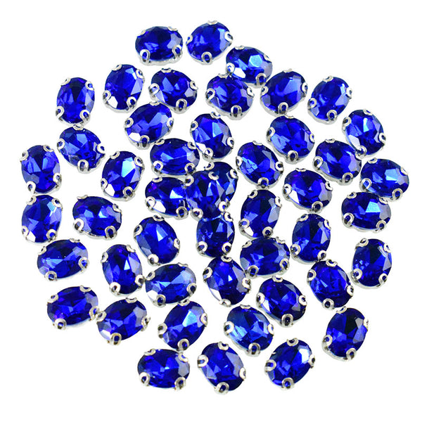 Sew On Oval Shape Crystal Rhinestones with D Shape Claws, 48 Pieces, 6*8MM