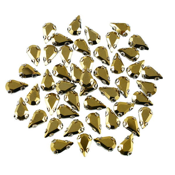 Sew on Tear Drop Shape Crystal Rhinestones with D Shape Claws, 48 Pieces