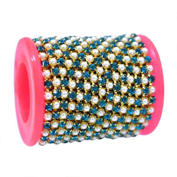 EMB1161 (Cream Pearl & Enamel Blue Crystal Cup Chain)