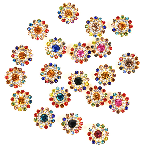 multicolor rhinestone flower rhinestones sew on flower embellishments, glue on flower embellishments, 14mm flower rhinestones, gold color flower rhinestones, craft flower rhinestones, floral embellishments, rhinestone embellishments, DIY craft supplies, h