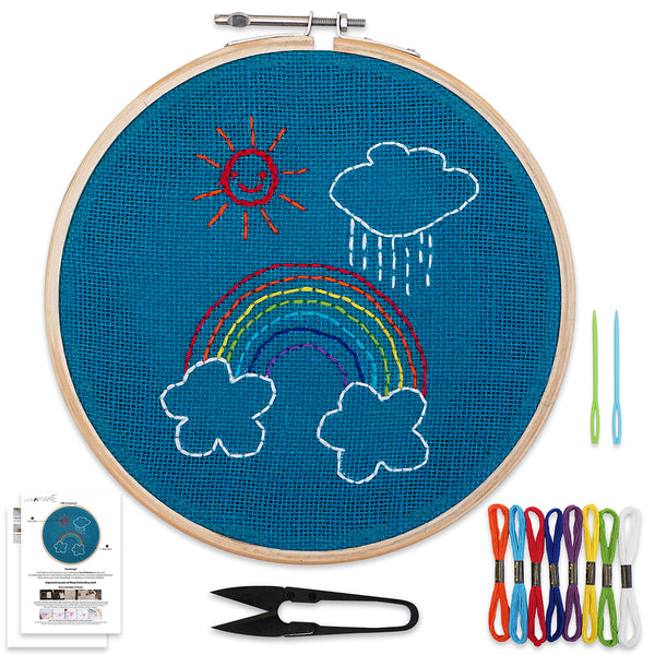 DIY Embroidery Kit for Kids – Beginner Back Stitch Craft Kit with Hoop, Jute Fabric, Plastic Needles, Threads & Instructions | Fun & Safe Hand Embroidery Activity for Ages 6+