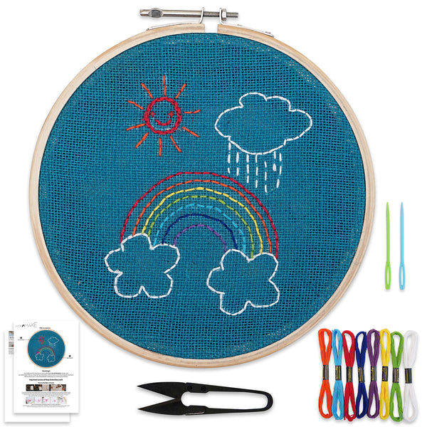 DIY Embroidery Kit for Kids – Beginner Back Stitch Craft Kit with Hoop, Jute Fabric, Plastic Needles, Threads & Instructions | Fun & Safe Hand Embroidery Activity for Ages 6+