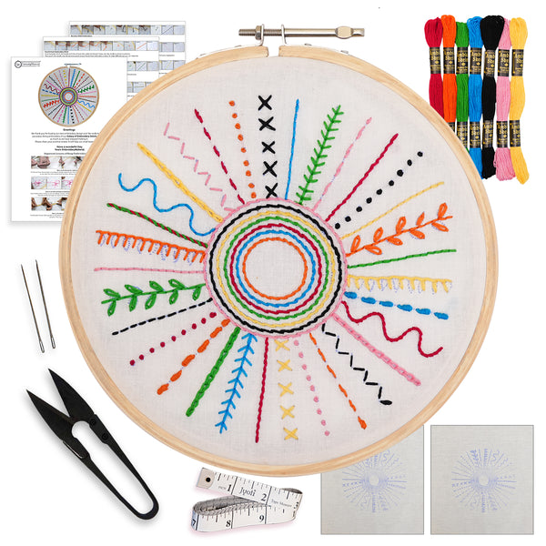 Embroidery Starter Kit | 15 Stitches Explained with Pictures & Written Tutorial | Best Hoop Art Kit For Beginners | All Materials Included