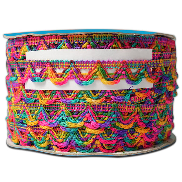 neon multicolor lace, crochet lace trim, lace for saree border, lace for blouse, lace for dupatta, lace for lehenga, lace for gift wrapping, DIY lace, 17 meter lace roll, 12mm lace border, lace for wedding décor, lace for rakhi
