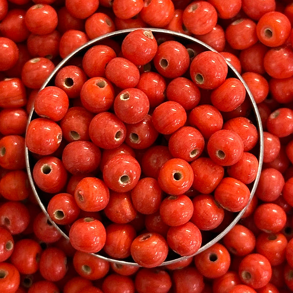 EMBCB4745 (Peachy Red Color Round Shape Ceramic Beads)