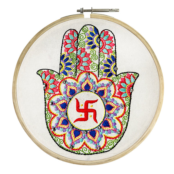 Embroidery Kit Swastika Mandala Design Digital Printed Cloth & Written Instructions, Handmade Gifts (All Material Included)