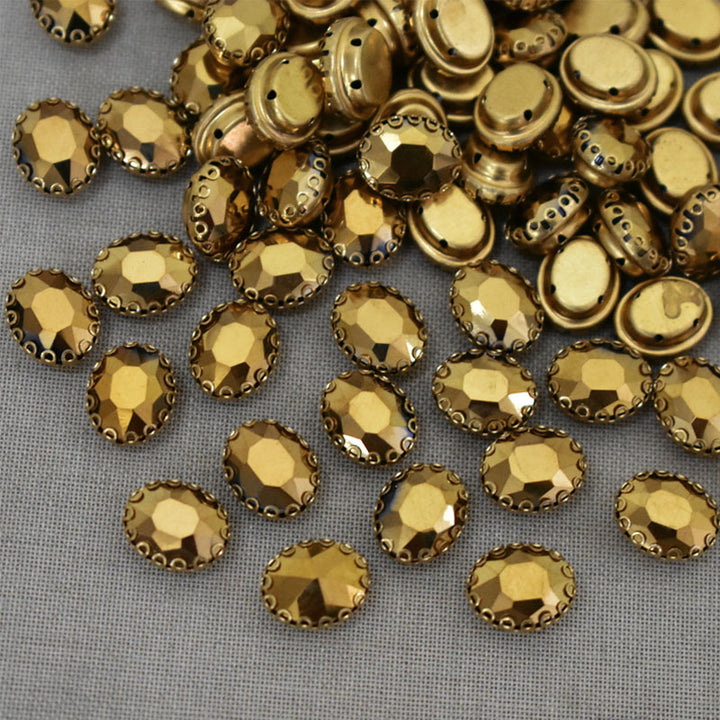 Gold Color Sew on Glass Crystal Stone