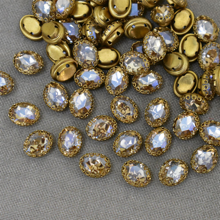 Light Gold Color Sew on Glass Crystal Stone