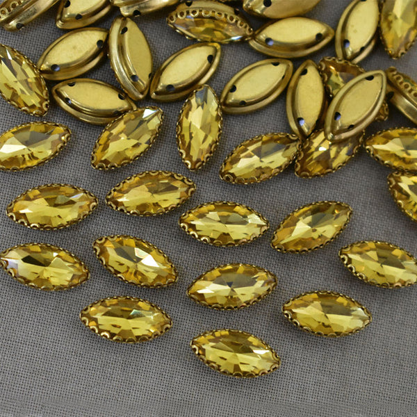 Yellow Color Sew on Glass Crystal Stone
