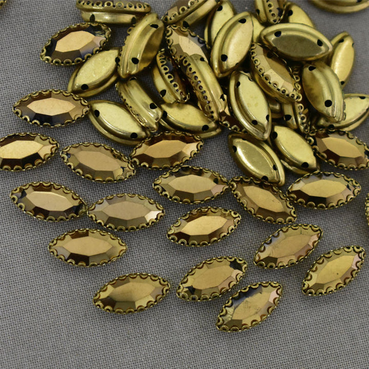  Metallic Gold Color Sew on Glass Crystal Stone