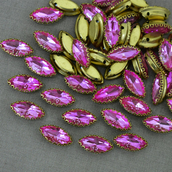 Pink Color Sew on Glass Crystal Stone