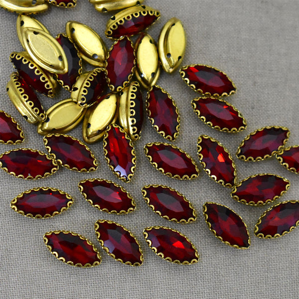 25 Pieces,Dark Red Color Sew on Glass Crystal Stone