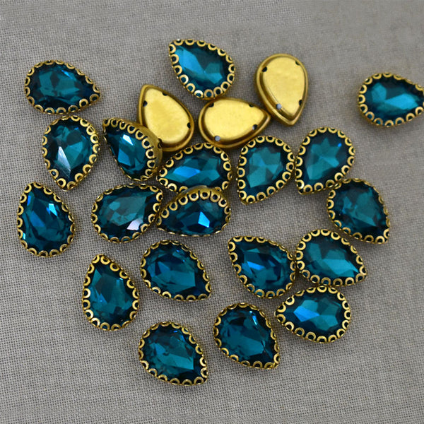 Dark Aqua Blue Color Sew on Glass Crystal Stone