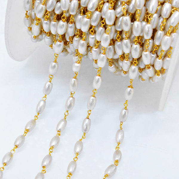 Pearl White Color Oval Pearl Chain