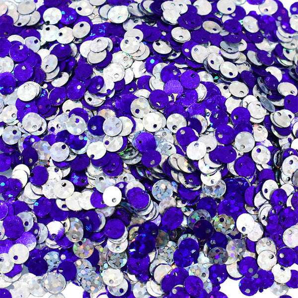 100 Grams-5MM Reversible Sequins in Royal Blue and Silver Color Hologram Finish
