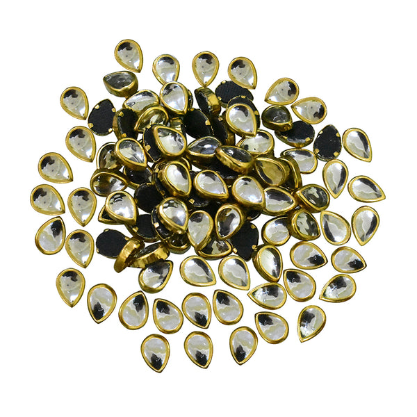 Kundan Rhinestones for Jewellery Making & Embroidery / Flat Back / Glue On / 500 Pieces / Tear Drop Shape