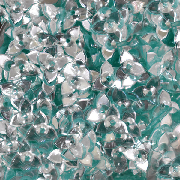 EMBSQ5125 (10MM Flower Shape Aqua Blue Color Sequins)