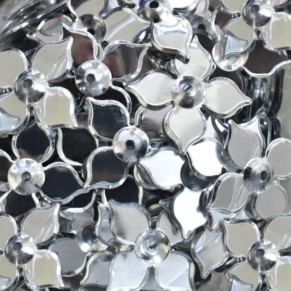 EMBSQ5141 (18x25MM Flower Shape Silver Color Sequins)
