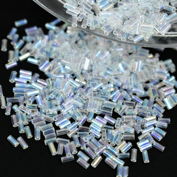 Transparent AB Finish Miyuki glass bugle beads