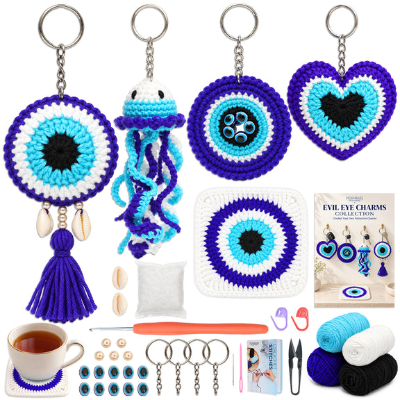 Evil Eye Crochet Kit for Beginners | DIY Keychain & Coaster Set ...