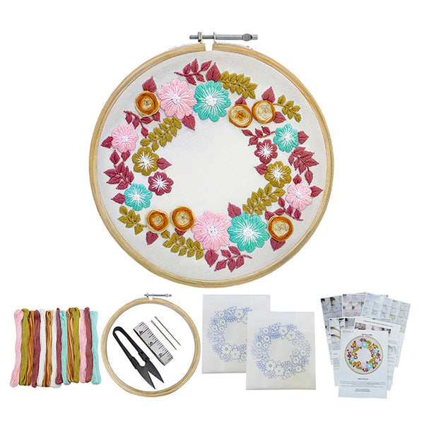 Embroidery Kit | Floral Design | Tutorial Printed & Written Instructions | All Material Included