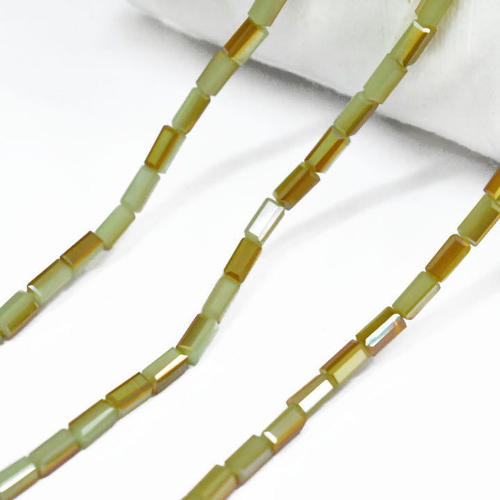 Pale Green and Gold color Rectangle Faceted Crystal Beads